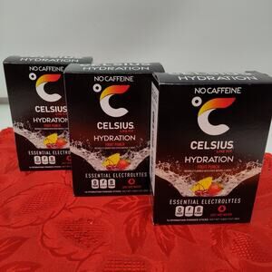 3X CELSIUS HYDRATION 0 Sugar Fruit Punch Electrolyte 14 Powder Sticks Exp 1/27